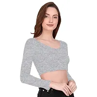 THE BLAZZE 1109 Sexy Women's Full Sleeve Tank Crop Tops Bustier Bra Vest Shorts Crop Top Bralette Blouse Top for Women (X-Small, Grey)-thumb2