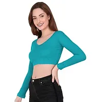 THE BLAZZE 1109 Sexy Women's Full Sleeve Tank Crop Tops Bustier Bra Vest Shorts Crop Top Bralette Blouse Top for Women (Medium, Turquoise Blue)-thumb3