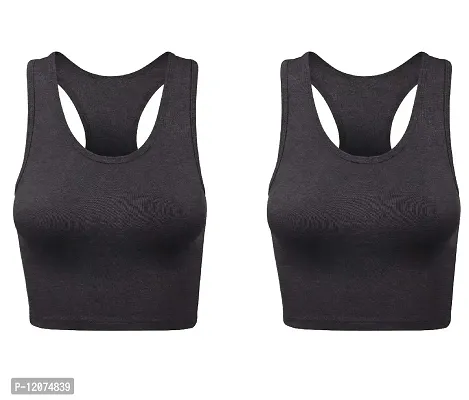 THE BLAZZE Women's Cotton Racerback Basic Crop Tank Tops (Small, Charcoal Melange Charcoal Melange)