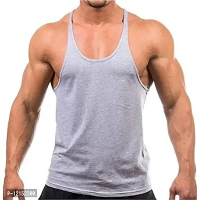 THE BLAZZE Men's Bodybuilding Gym Solid Color Tank Top Stringers (Small, Grey)-thumb0