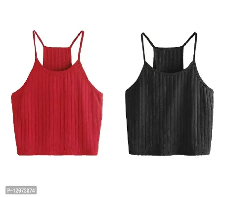 THE BLAZZE Women's Summer Basic Sexy Strappy Sleeveless Racerback Camisole Crop Top (X-Large, Red Black)