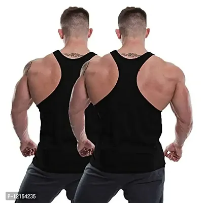 THE BLAZZE Men's Sleeveless T-Shirt Gym Tank Gym Tank Stringer Tank Tops Gym Vest Muscle Tee Gym Vest Vests Men Vest for Men T-Shirt for Men's (Medium(36""-38""), B - Black Black)-thumb2