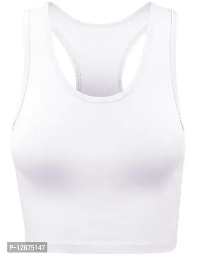 THE BLAZZE Women's Cotton Racerback Basic Crop Tank Tops (Small, White)