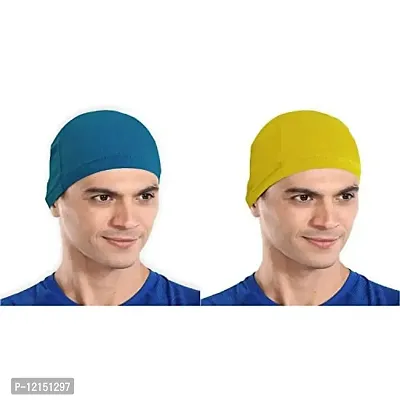 THE BLAZZE Cotton Helmet Cap (Turquise Blue+Yellow)