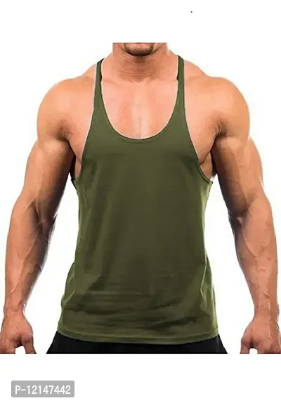 THE BLAZZE Men's Bodybuilding Gym Solid Color Tank Top Stringers (Medium, Army Green)-thumb0