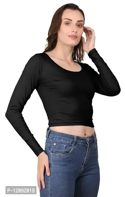AD2CART A1059 Women's Cotton Scoop Neck Full Sleeve Crop Tops Black Readymade Saree Blouse for Women-thumb5