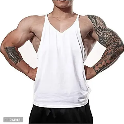 THE BLAZZE Men's Gym Stringer Tank Top Bodybuilding Athletic Workout Muscle Fitness Vest (S, White)