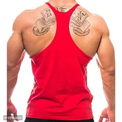 THE BLAZZE Men's Bodybuilding Gym Solid Color Tank Top Stringers (Small, Red)-thumb2