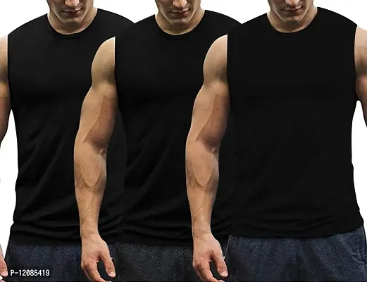 THE BLAZZE 0007 Men's Sleeveless T-Shirt Gym Tank Gym Tank Stringer Tank Tops Gym Vest Muscle Tee Gym Vest Vests Men Gym Vest for Men (L, Black, Black, Black)-thumb0