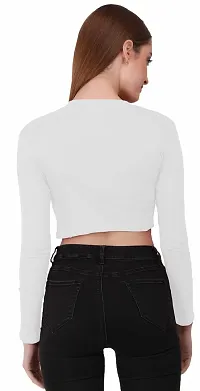 THE BLAZZE 1089 Women's Basic Sexy Solid Round Neck Slim Fit Full Sleeve Crop Top T-Shirt for Women-thumb3