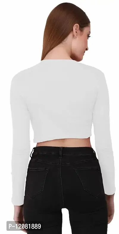 THE BLAZZE 1089 Women's Basic Sexy Solid Round Neck Slim Fit Full Sleeve Crop Top T-Shirt for Women-thumb4