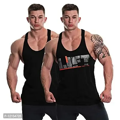 THE BLAZZE Men's Sleeveless T-Shirt Gym Tank Gym Tank Stringer Tank Tops Gym Vest Muscle Tee Gym Vest Vests Men Vest for Men T-Shirt for Men's (XX-Large(42?-44""), A - Black)-thumb0