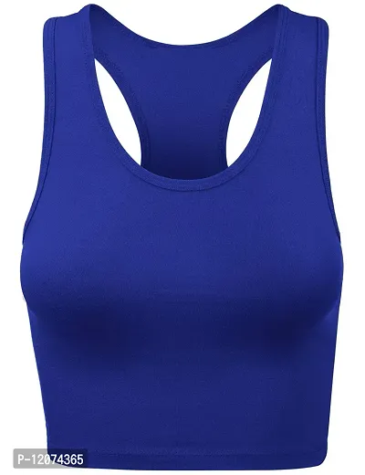 THE BLAZZE Women's Cotton Racerback Basic Crop Tank Tops (Small, Charcoal Melange Royal Blue)-thumb3