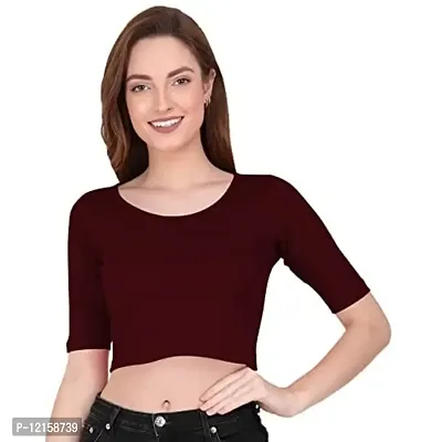 THE BLAZZE 1055 Women's Basic Sexy Solid Scoop Neck Slim Fit Short Sleeves Crop Tops (Small(30-32), J - Maroon)
