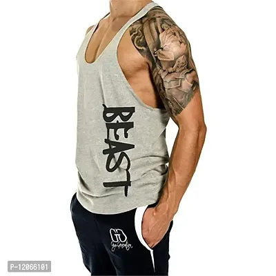 THE BLAZZE Men's Beast Tank Tops Muscle Gym Bodybuilding Vest Fitness Workout Train Stringers (XL, Grey)-thumb2