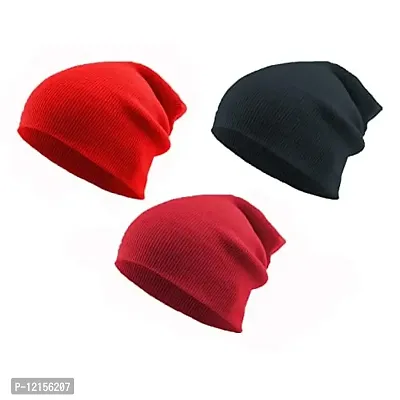 THE BLAZZE 2015 Unisex Winter Caps Pack Of 3 (Pack Of 3, Black,DarkGrey,White)