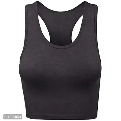 THE BLAZZE Women's Cotton Racerback Basic Crop Tank Tops (XX-Large, Charcoal Melange Royal Blue)-thumb2