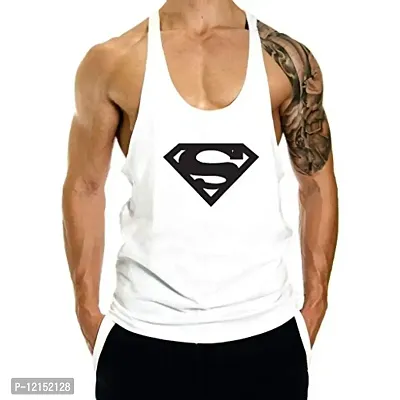 THE BLAZZE Men's S Logo Gym Stringer Tank Top Bodybuilding Athletic Workout Muscle Fitness Vest (Medium(38”/95cm - Chest), White)-thumb0