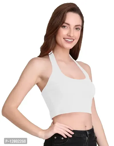 THE BLAZZE 1294 Women's Sleeveless Crop Tops Sexy Strappy Tees (X-Large, White)