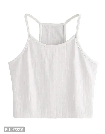 THE BLAZZE Women's Summer Basic Sexy Strappy Sleeveless Racerback Camisole Crop Top (Small, Black White)-thumb3