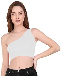 THE BLAZZE Women's Sleeveless Crop Tops Sexy Strappy Tees (Large, White)-thumb4