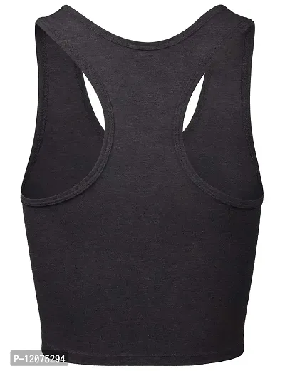 THE BLAZZE Women's Cotton Racerback Basic Crop Tank Tops (Large, Charcoal Melange)-thumb3