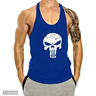 THE BLAZZE Men's Skull Print Stringer Y Back Bodybuilding Gym Tank Tops Workout Fitness Vest (X-Large(42?/105cm - Chest), Royal Blue)