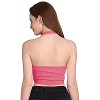 THE BLAZZE 1294 Women's Basic Sexy Solid Halter Neck Slim Fit Sleeveless Crop Top T-Shirt for Women (Large, Light Pink)-thumb2