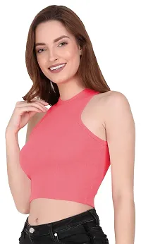 THE BLAZZE 1025 Women's Basic Sexy Solid Slim Fit Sleeveless Crop Top T-Shirt for Women-thumb3