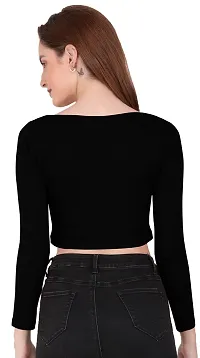 THE BLAZZE 1059 Women's Basic Sexy Solid Scoop Neck Slim Fit Full Sleeve Crop Top T-Shirt for Women (XS, A - Black)-thumb1