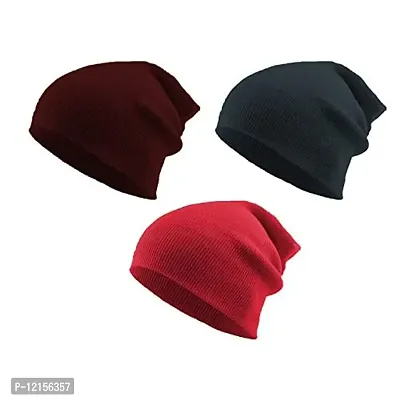 THE BLAZZE 2015 Unisex Winter Caps Pack Of 3 (Pack Of 3, Maroon,Navy,pink)-thumb0