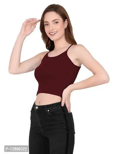 THE BLAZZE 1002 Women's Sleeveless Crop Tops Sexy Strappy Tees (Small(30"-32"), C - Maroon)-thumb5