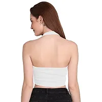 THE BLAZZE 1294 Women's Basic Sexy Solid Slim Fit Sleeveless Saree Readymade Saree Blouse Crop Top T-Shirt for Women (X-Small, White)-thumb1