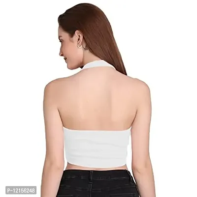 THE BLAZZE 1294 Women's Basic Sexy Solid Slim Fit Sleeveless Saree Readymade Saree Blouse Crop Top T-Shirt for Women (X-Small, White)-thumb2