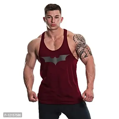 THE BLAZZE 0051 Men's Tank Top Muscle Gym Bodybuilding Vest Fitness Workout Train Stringers (Medium, Maroon)-thumb0