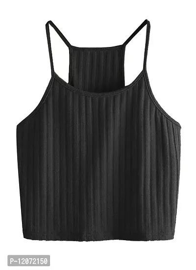 THE BLAZZE Women's Summer Basic Sexy Strappy Sleeveless Racerback Camisole Crop Top (Small, Black Red)-thumb2