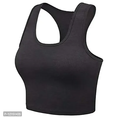 THE BLAZZE Women's Cotton Racerback Basic Crop Tank Tops (XX-Large, Charcoal Melange Royal Blue)-thumb4