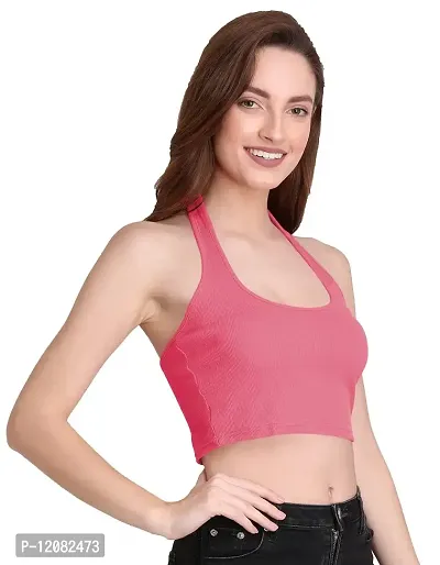 THE BLAZZE 1294 Halter Neck Crop Top for Women (X-Large, Light Pink)-thumb4