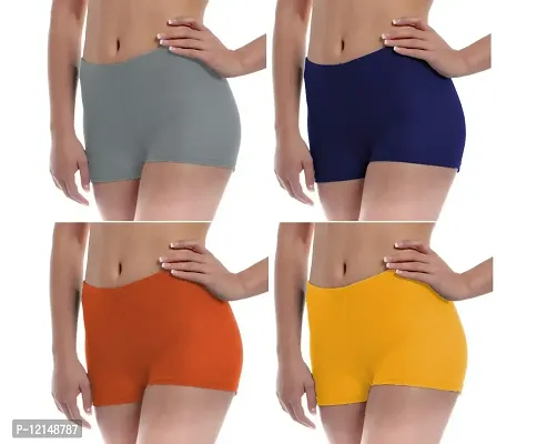 THE BLAZZE Women's Seamless Spandex Boyshort Underskirt Pant Short Leggings Pack of 4 (S, Gray+Navy+Orange+Yellow)