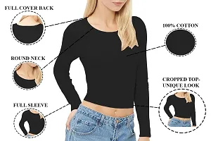 THE BLAZZE 1089 Women's Basic Sexy Solid Round Neck Slim Fit Full Sleeve Crop Top T-Shirt for Women-thumb4