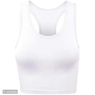 THE BLAZZE Women's Cotton Racerback Basic Crop Tank Tops (Medium, Royal Blue White)-thumb3