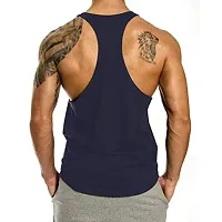 THE BLAZZE Men's Bodybuilding Gym Solid Color Tank Top Stringers (S, Navy)-thumb1