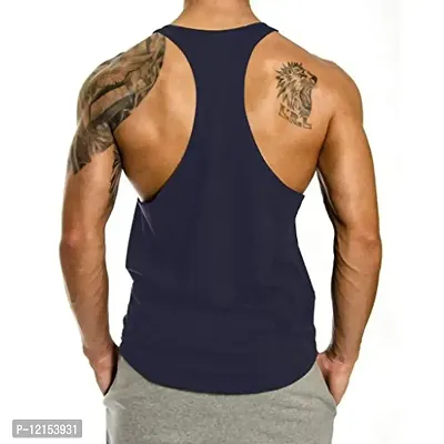 THE BLAZZE Men's Bodybuilding Gym Solid Color Tank Top Stringers (S, Navy)-thumb2