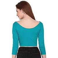 THE BLAZZE 1304 Sexy Women's Cotton Scoop Neck Full Sleeve Tank Crop Tops Bustier Bra Vest Crop Top Bralette Readymade Saree Blouse for Women's (Medium, Turquoise Blue)-thumb1
