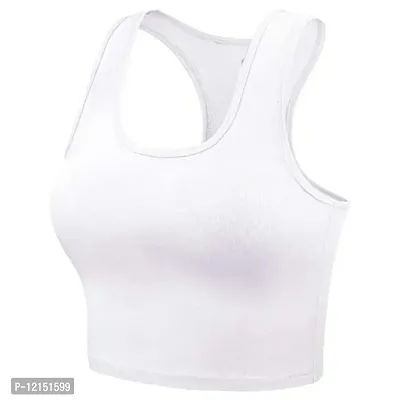 THE BLAZZE Women's Cotton Racerback Basic Crop Tank Tops (XX-Large, White)-thumb2