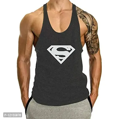 THE BLAZZE 0016 Men's Sleeveless T-Shirt Gym Tank Gym Tank Stringer Tank Tops Gym Vest Muscle Tee Gym Vest Vests Men Vest for Men T-Shirt for Men's (XX-Large(42?-44""), K - Dark Grey)-thumb0