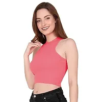 THE BLAZZE 1025 Women's Basic Sexy Solid Slim Fit Sleeveless Crop Top T-Shirt for Women (Small, Light Pink)-thumb2