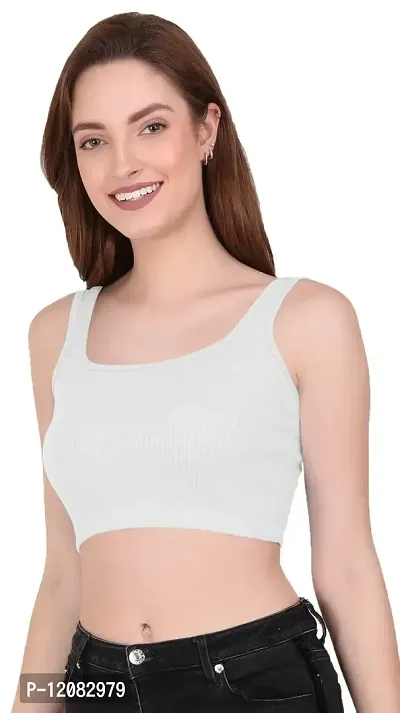 THE BLAZZE 1044 Women's Cotton Basics Sexy Solid Square Neck Slim Sleeveless Saree Readymade Saree Bra Blouse Crop Top T-Shirt for Women (Medium, White)-thumb4