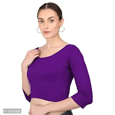 THE BLAZZE 1304 Sexy Women's Cotton Scoop Neck Full Sleeve Tank Crop Tops Bustier Bra Vest Crop Top Bralette Readymade Saree Blouse for Women (Medium, Violet)