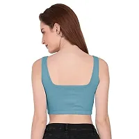 THE BLAZZE 1044 Women's Cotton Basics Sexy Solid Square Neck Slim Sleeveless Saree Readymade Saree Bra Blouse Crop Top T-Shirt for Women (X-Small, Royal Blue)-thumb1
